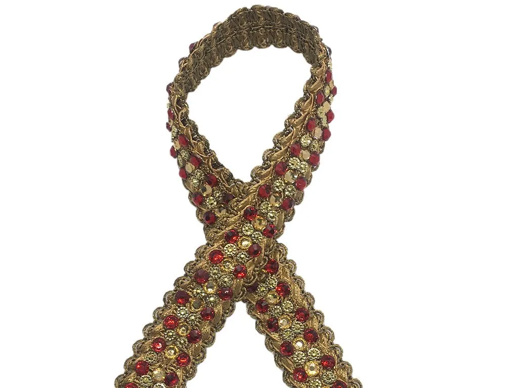 Golden Maroon Studded Stone Work Embroidered Border
