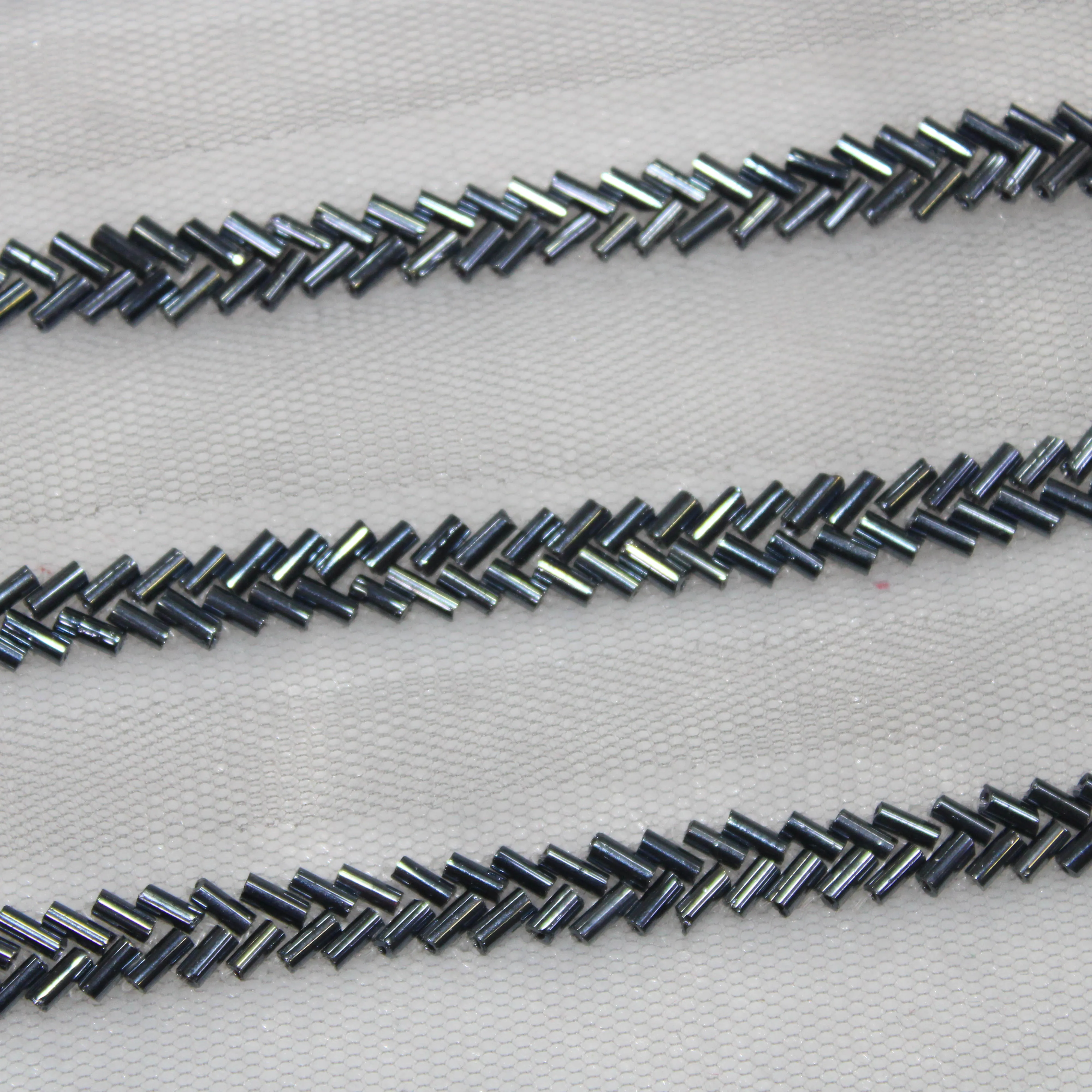 Gray Cutdana Beads Work Embroidered Border (Wholesale)