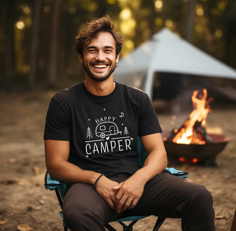 Happy Camper T-Shirt, Camping Shirt, Outdoor Shirt, Vacation Shirt