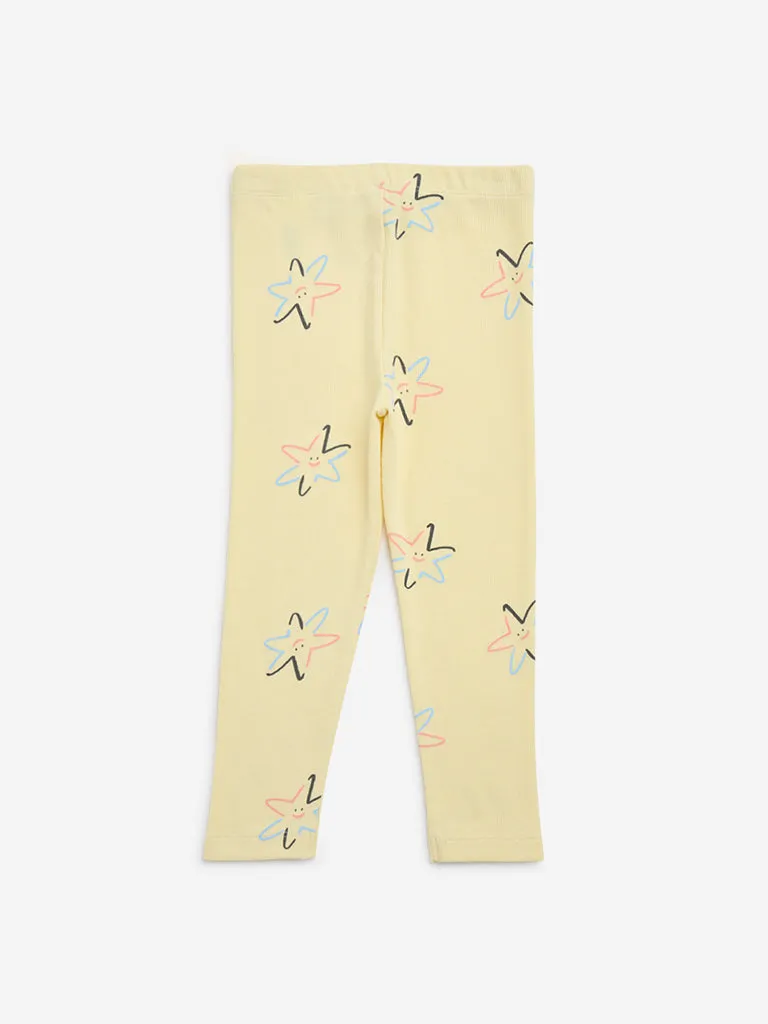 HOP Kids Yellow Printed Cotton-Blend Leggings