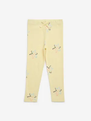 HOP Kids Yellow Printed Cotton-Blend Leggings