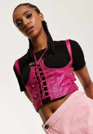 House of Holland Hot Pink Studded Corset Top