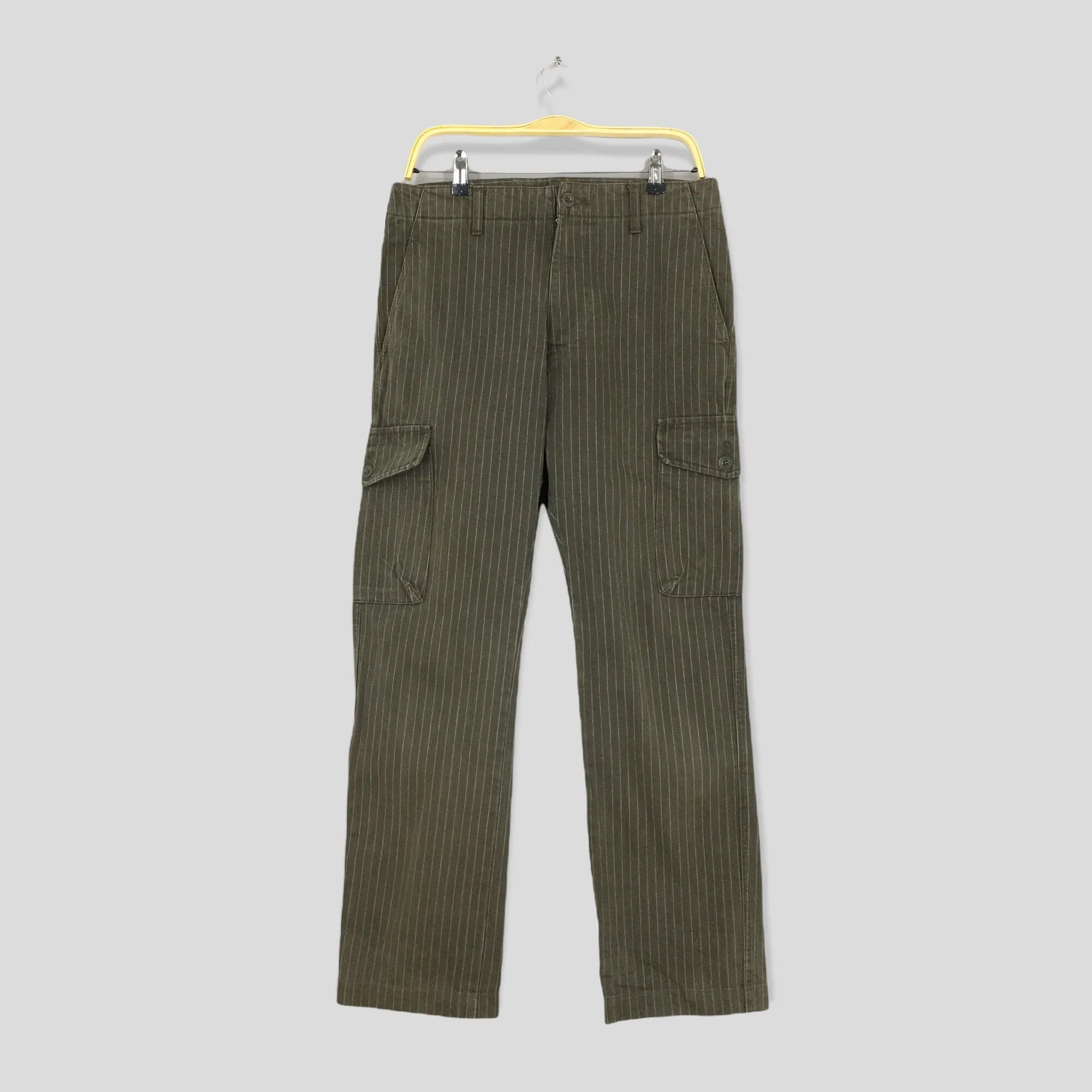 Japanese Tabloid News Brown Striped Cargo Pants Size 32x30