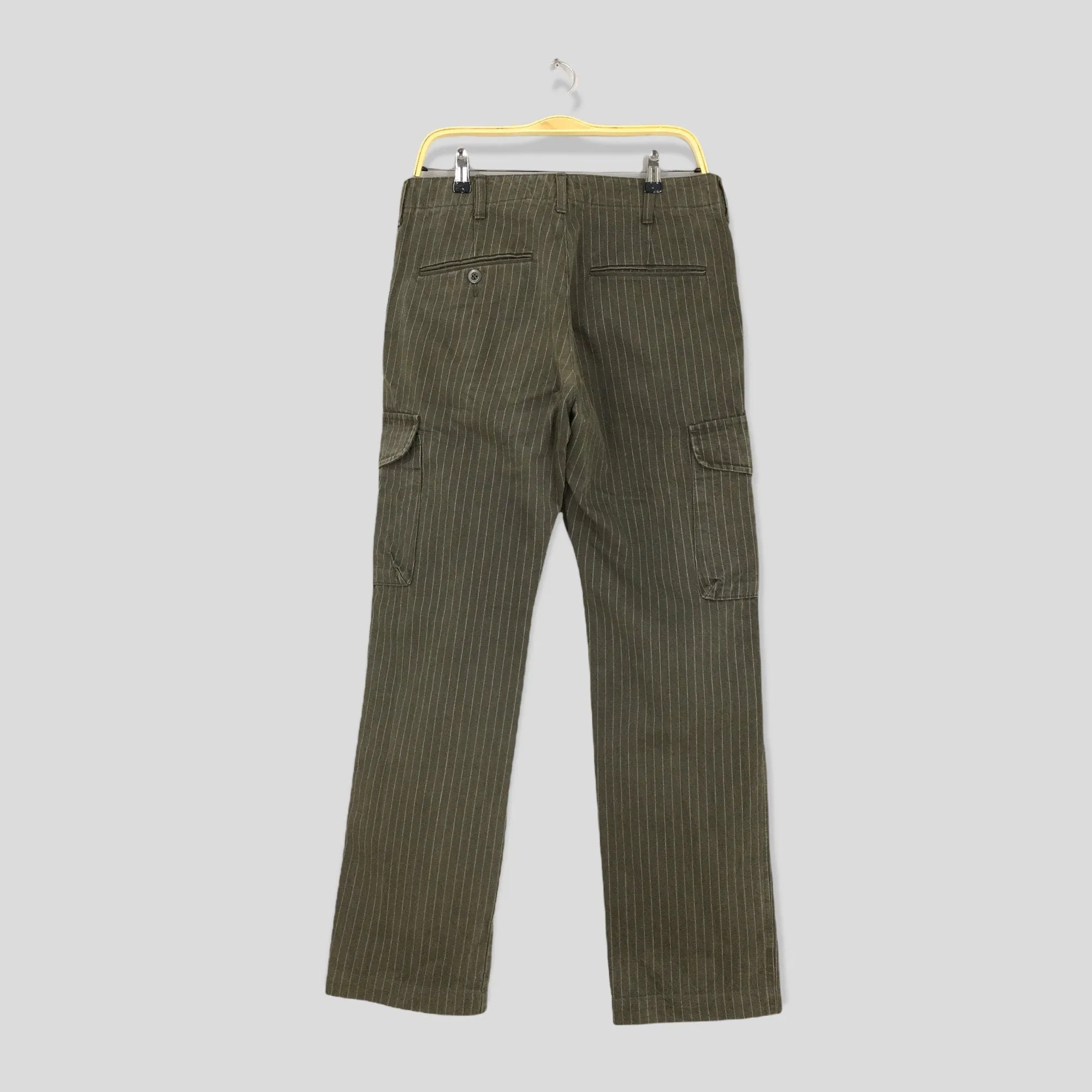 Japanese Tabloid News Brown Striped Cargo Pants Size 32x30