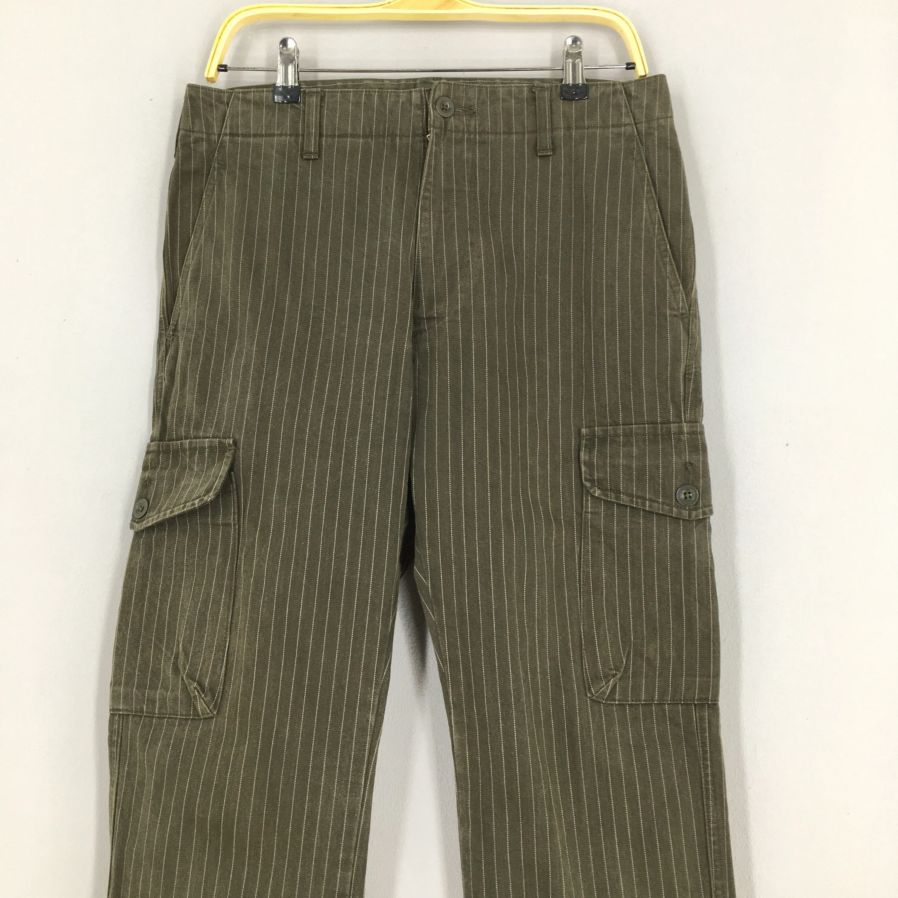 Japanese Tabloid News Brown Striped Cargo Pants Size 32x30