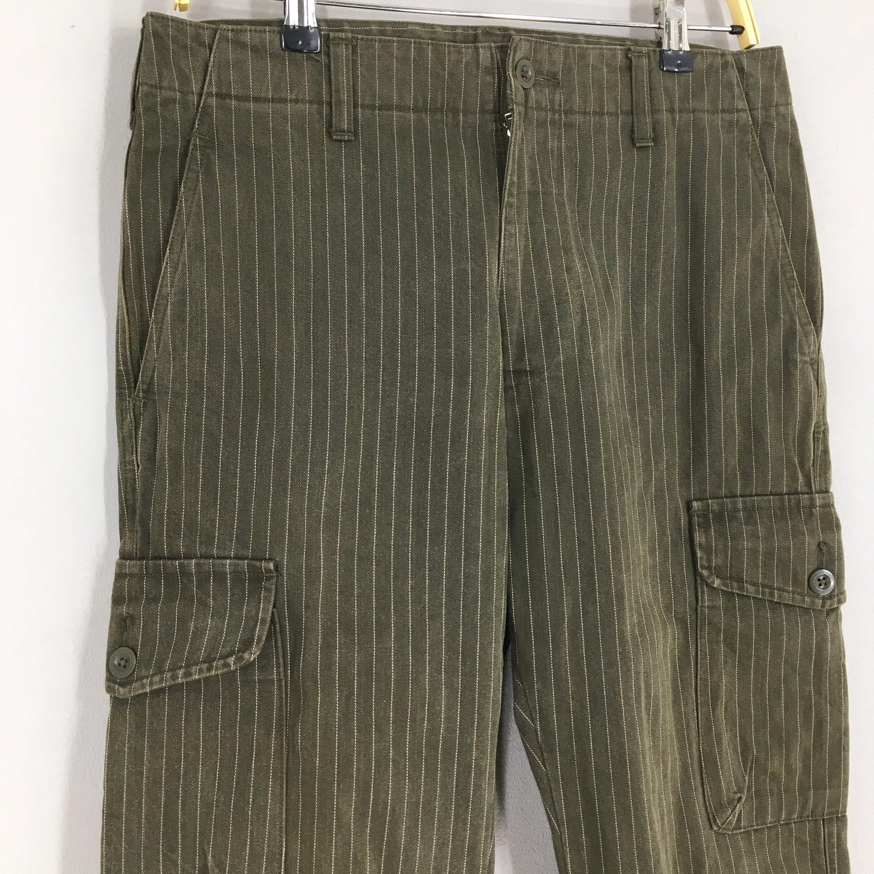 Japanese Tabloid News Brown Striped Cargo Pants Size 32x30