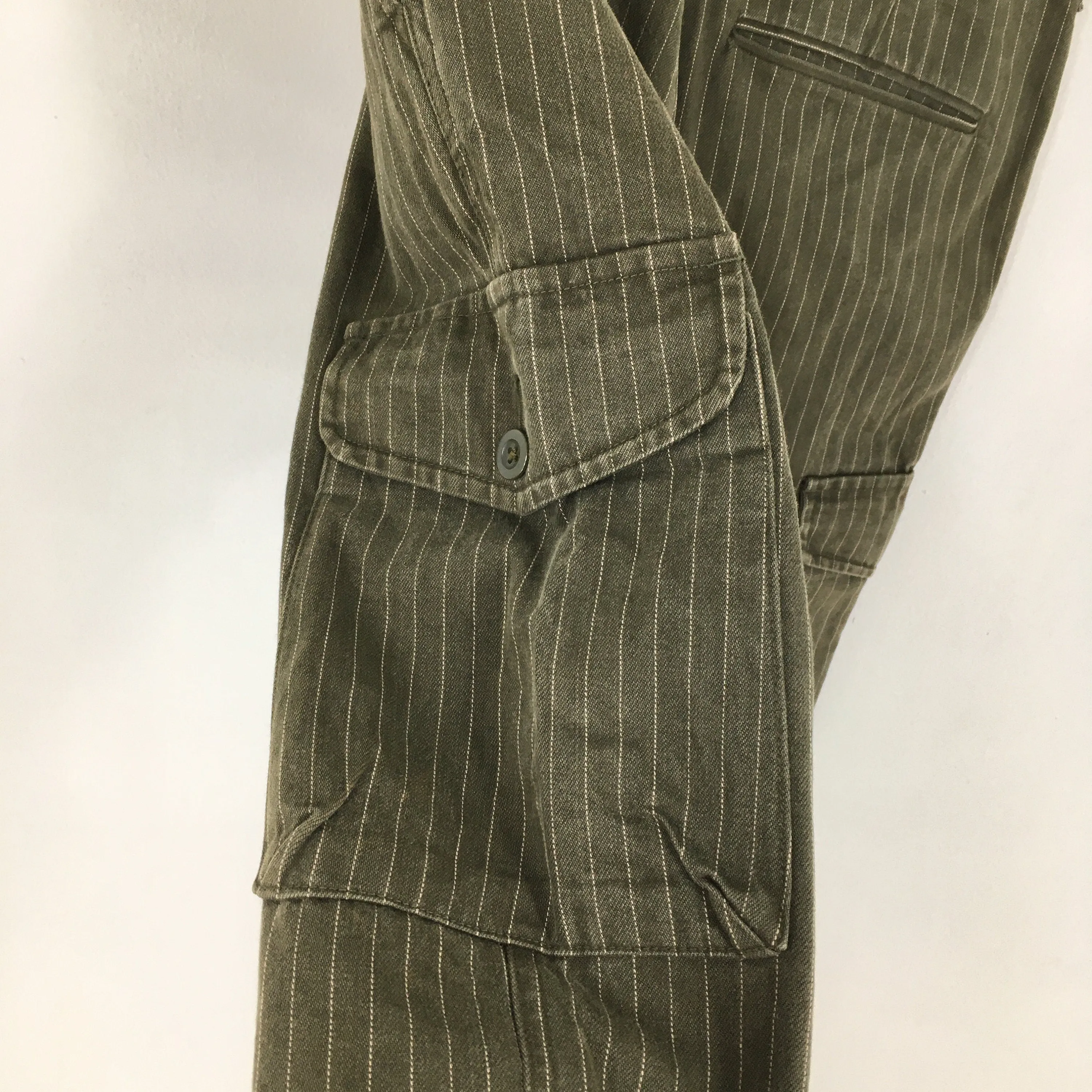 Japanese Tabloid News Brown Striped Cargo Pants Size 32x30