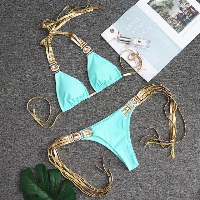 Jewelry Crystal bikini 2021 Sexy halter swimsuit female Bikini Sets