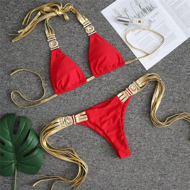 Jewelry Crystal bikini 2021 Sexy halter swimsuit female Bikini Sets
