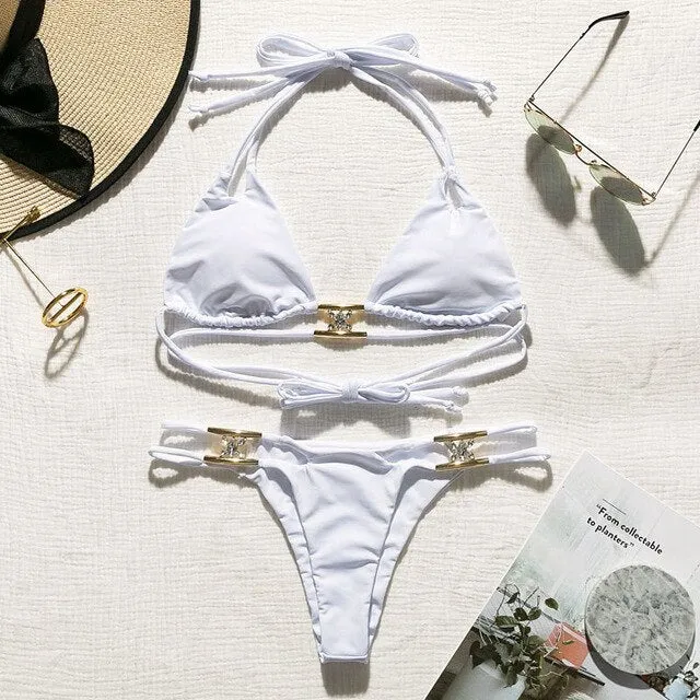 Jewelry Crystal bikini 2021 Sexy halter swimsuit female Bikini Sets