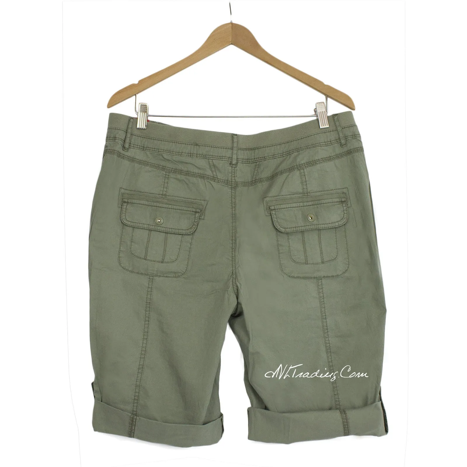 Khaki & Company Knit Waist Bermuda/Capri Convertible Length Utility Shorts