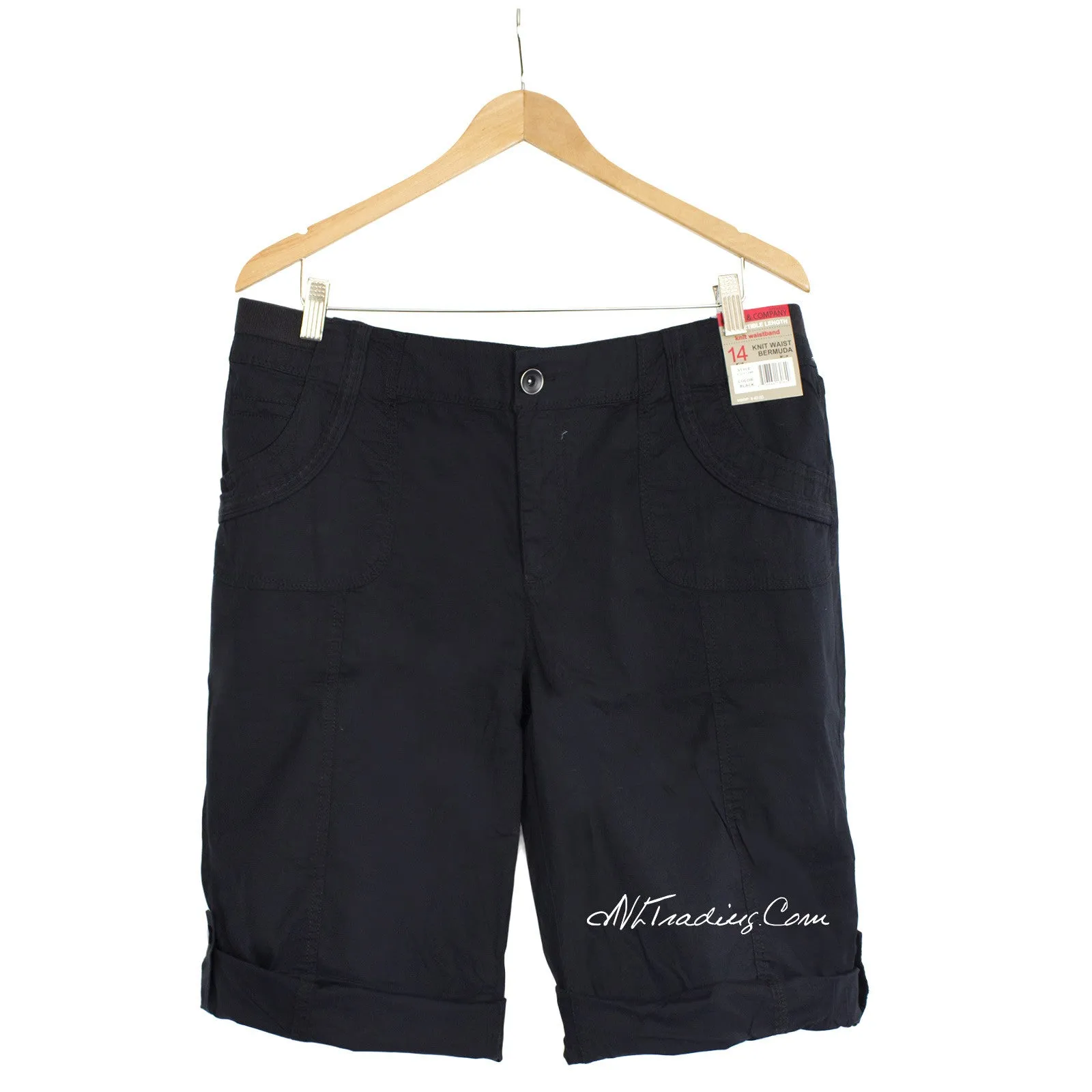 Khaki & Company Knit Waist Bermuda/Capri Convertible Length Utility Shorts