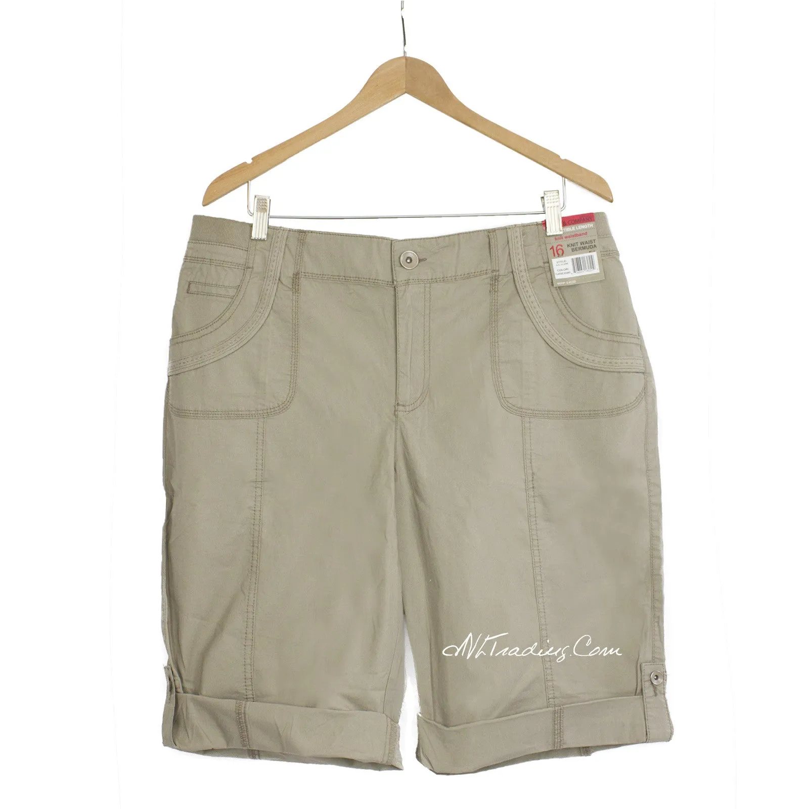 Khaki & Company Knit Waist Bermuda/Capri Convertible Length Utility Shorts