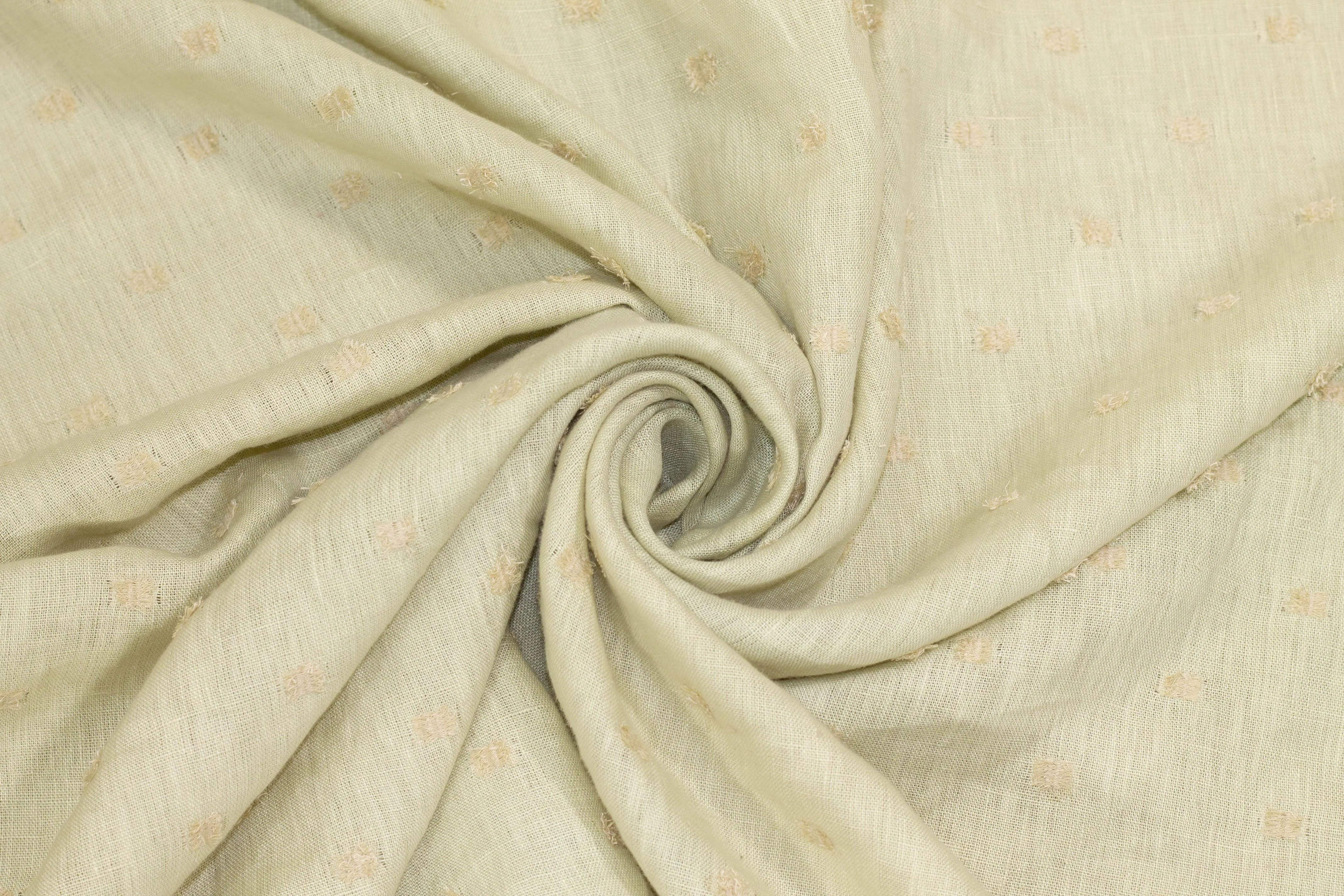 Khaki Embroidered Italian Linen