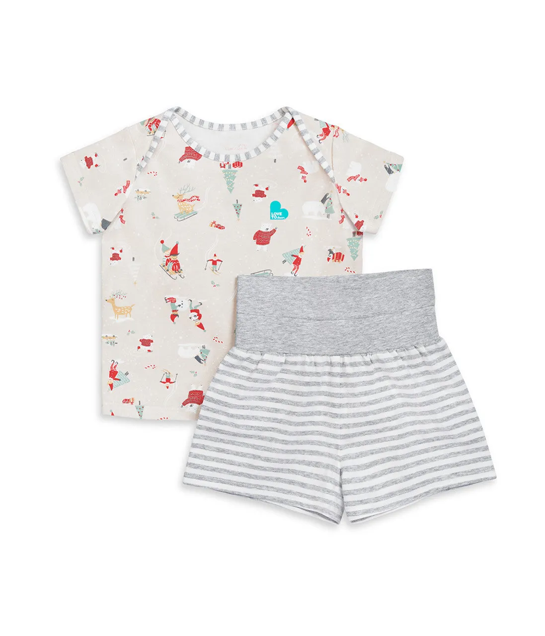 Kids Pyjama Set Short Sleeve Cotton Beige Snow Party