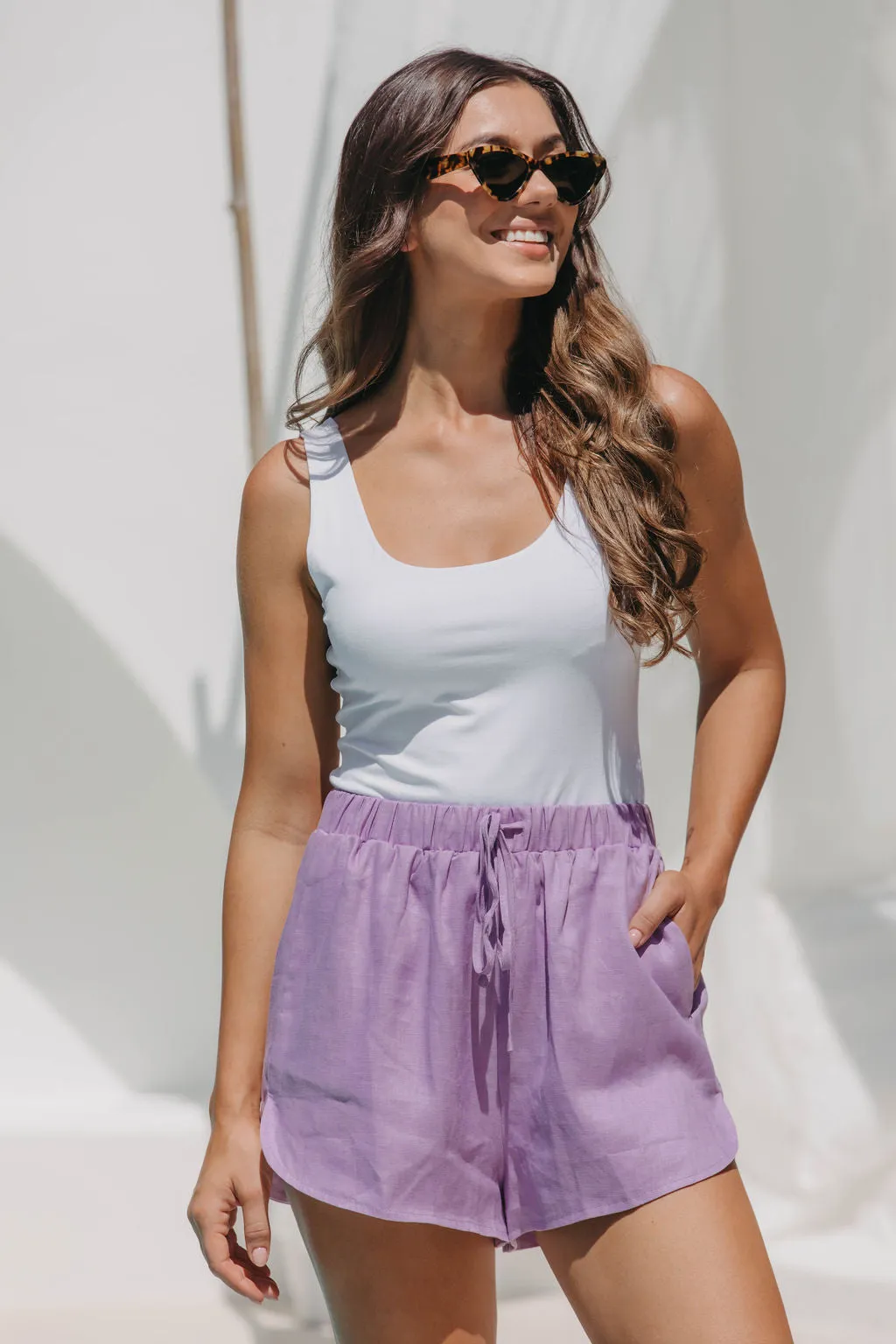 Kyla Linen Shorts - Lilac