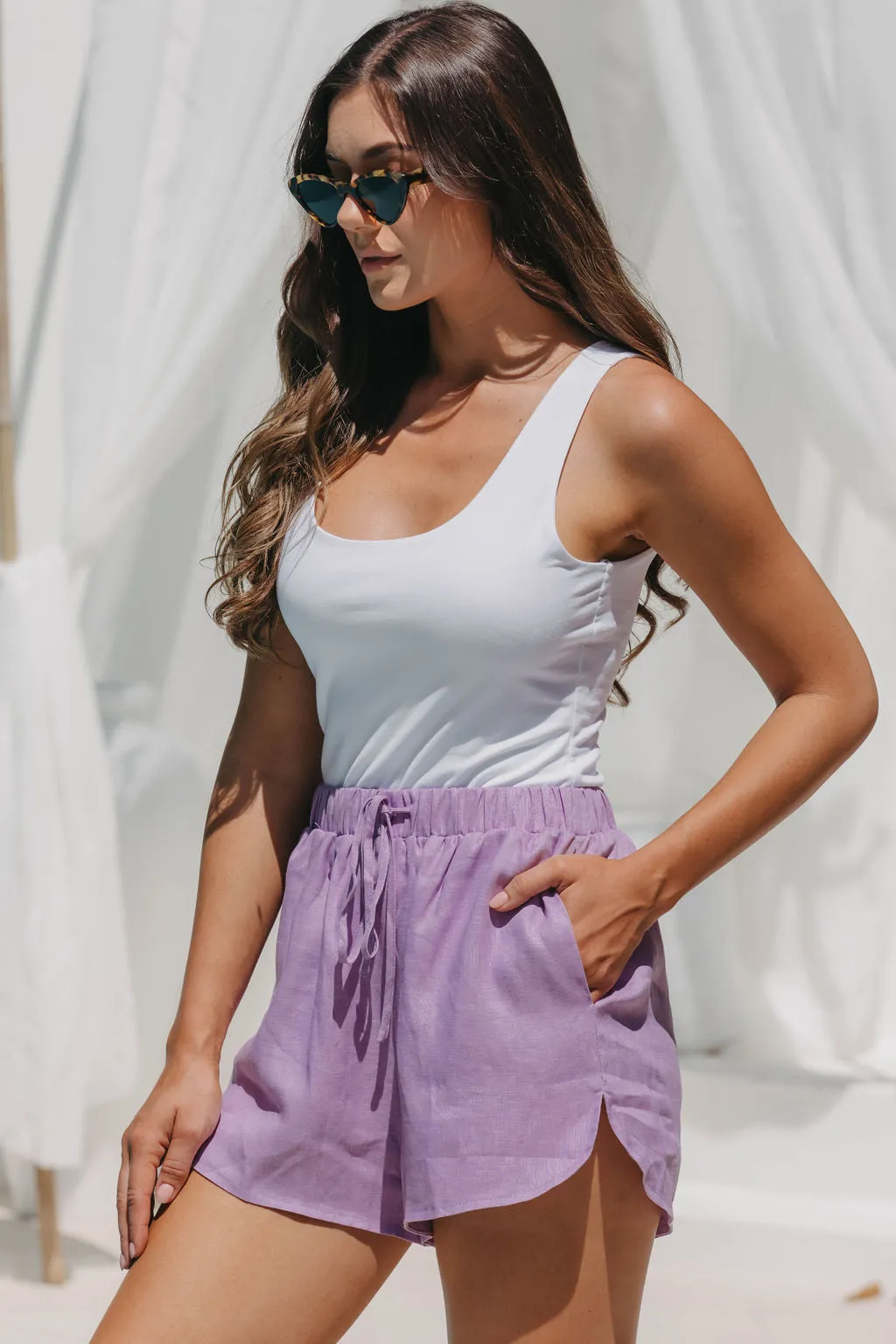 Kyla Linen Shorts - Lilac