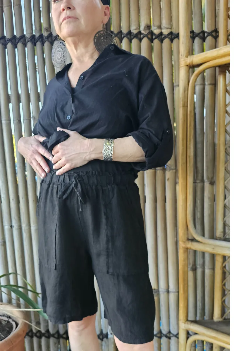 La Strada Italian Linen Long Short Black & Khaki