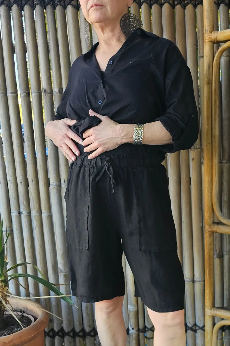 La Strada Italian Linen Long Short Black & Khaki