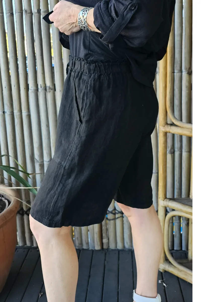 La Strada Italian Linen Long Short Black & Khaki