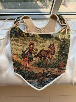 Lace-up Vintage Tapestry Corset Top, "Little Red Riding Hood” Pattern