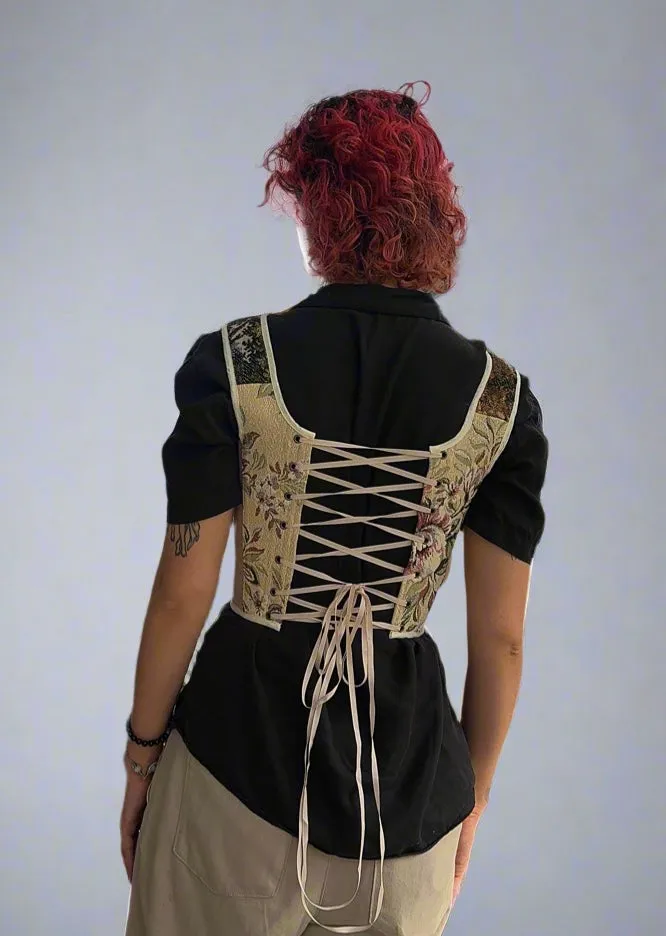 Lace-up Vintage Tapestry Corset Top, "Little Red Riding Hood” Pattern