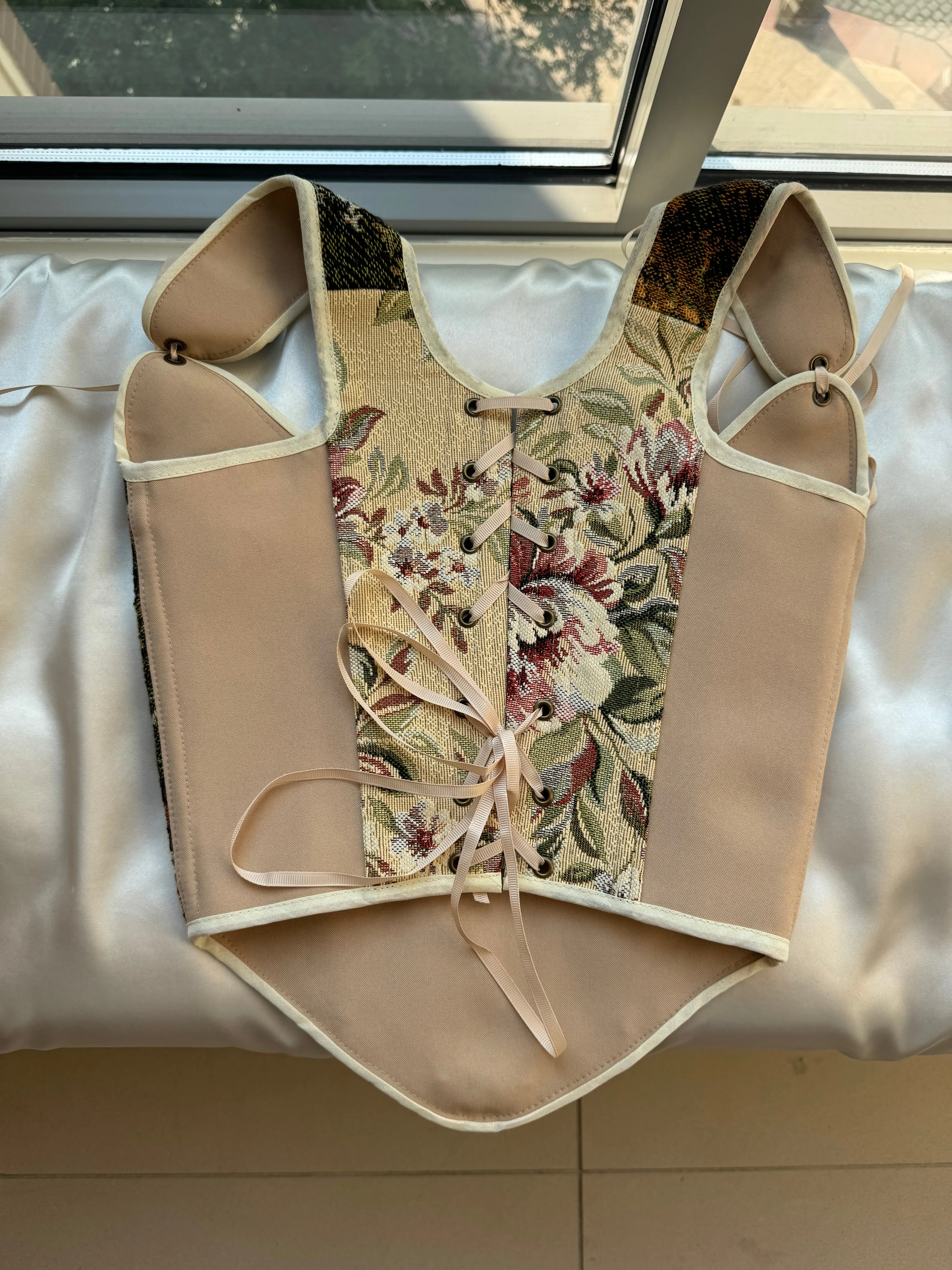 Lace-up Vintage Tapestry Corset Top, "Little Red Riding Hood” Pattern