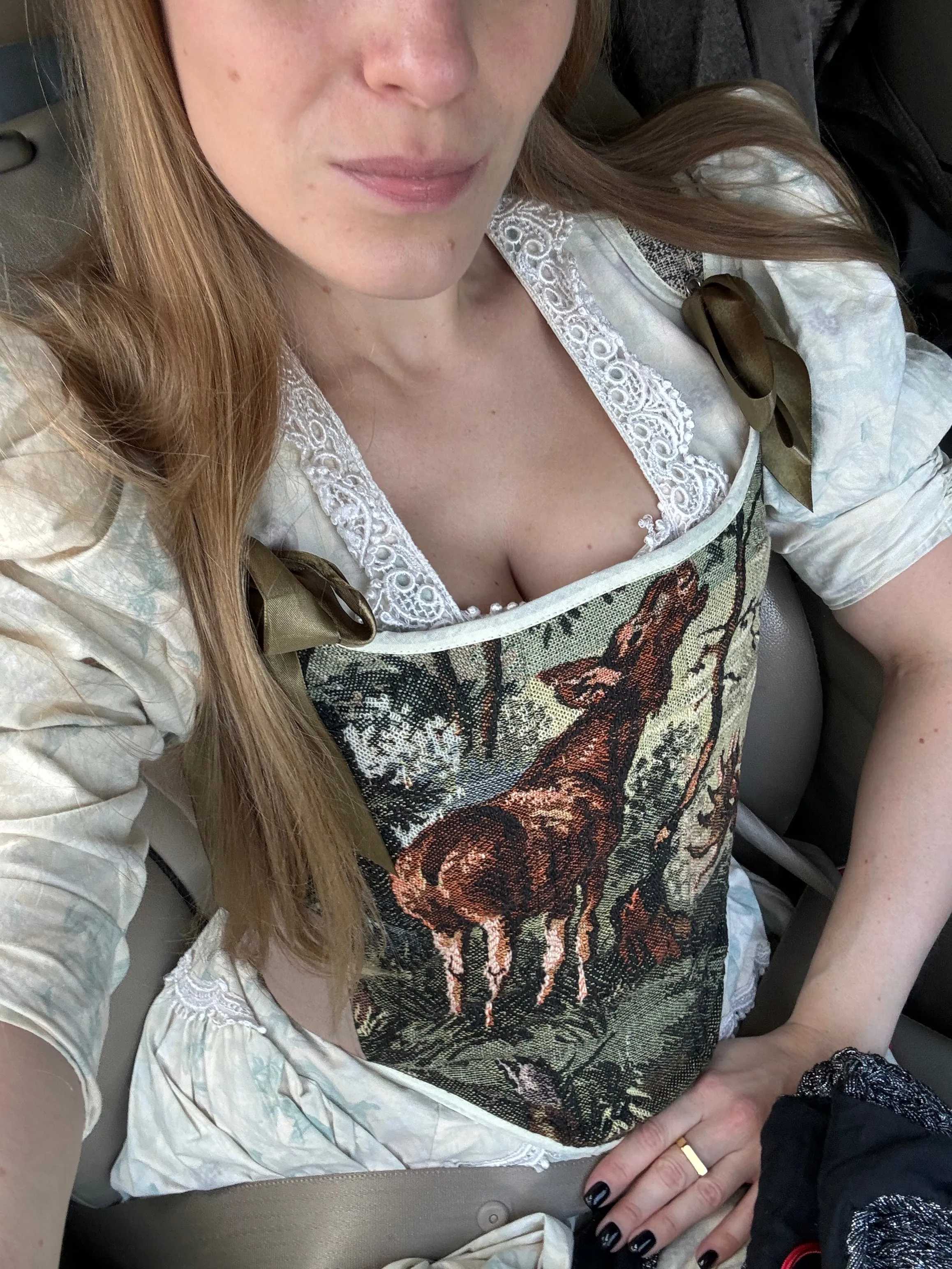 Lace-up Vintage Tapestry Corset Top, "Moose in the Woods” Print