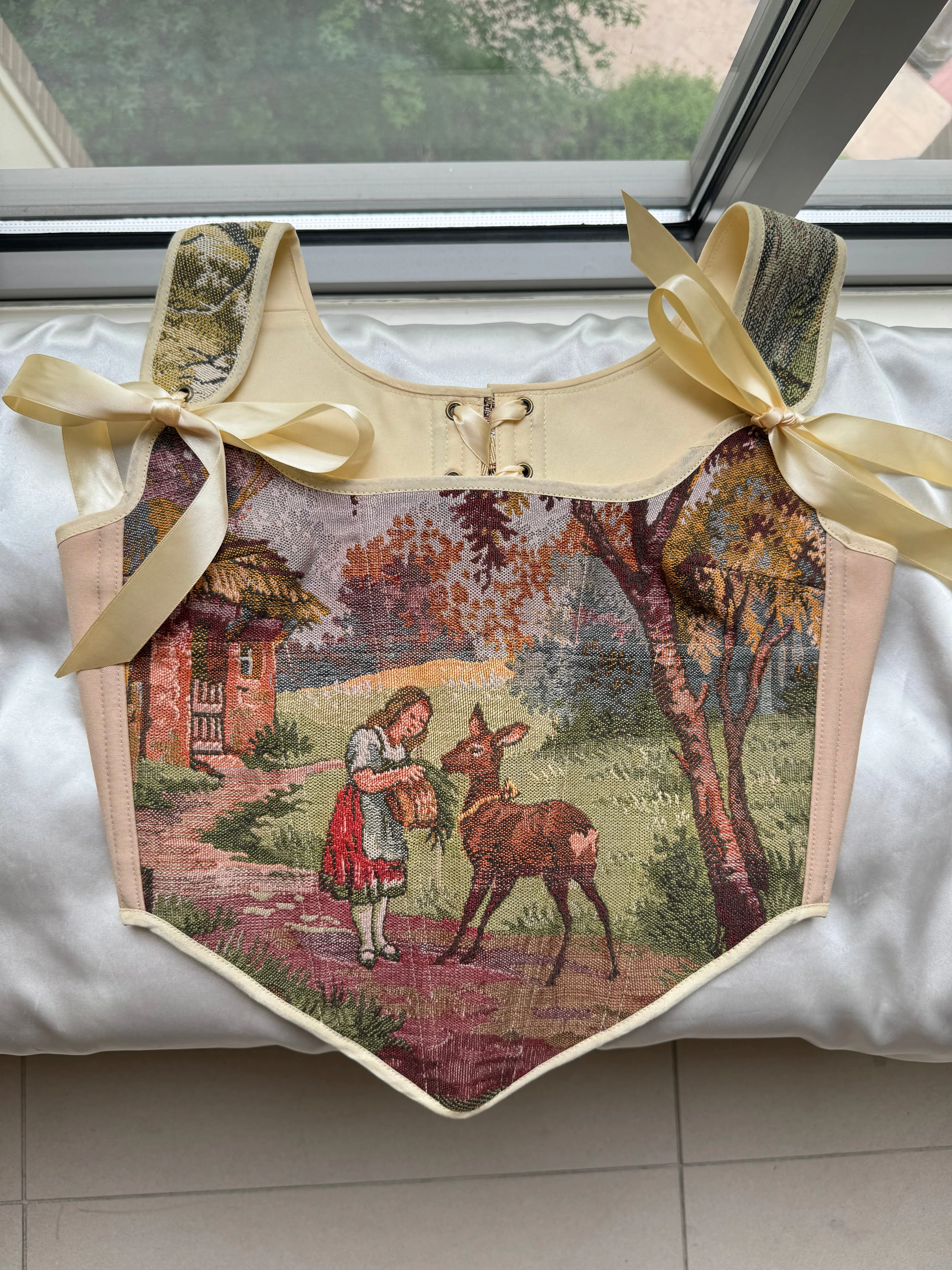 Lace-up Vintage Tapestry Corset Top, “Whimsical Fairy Tale” Pattern