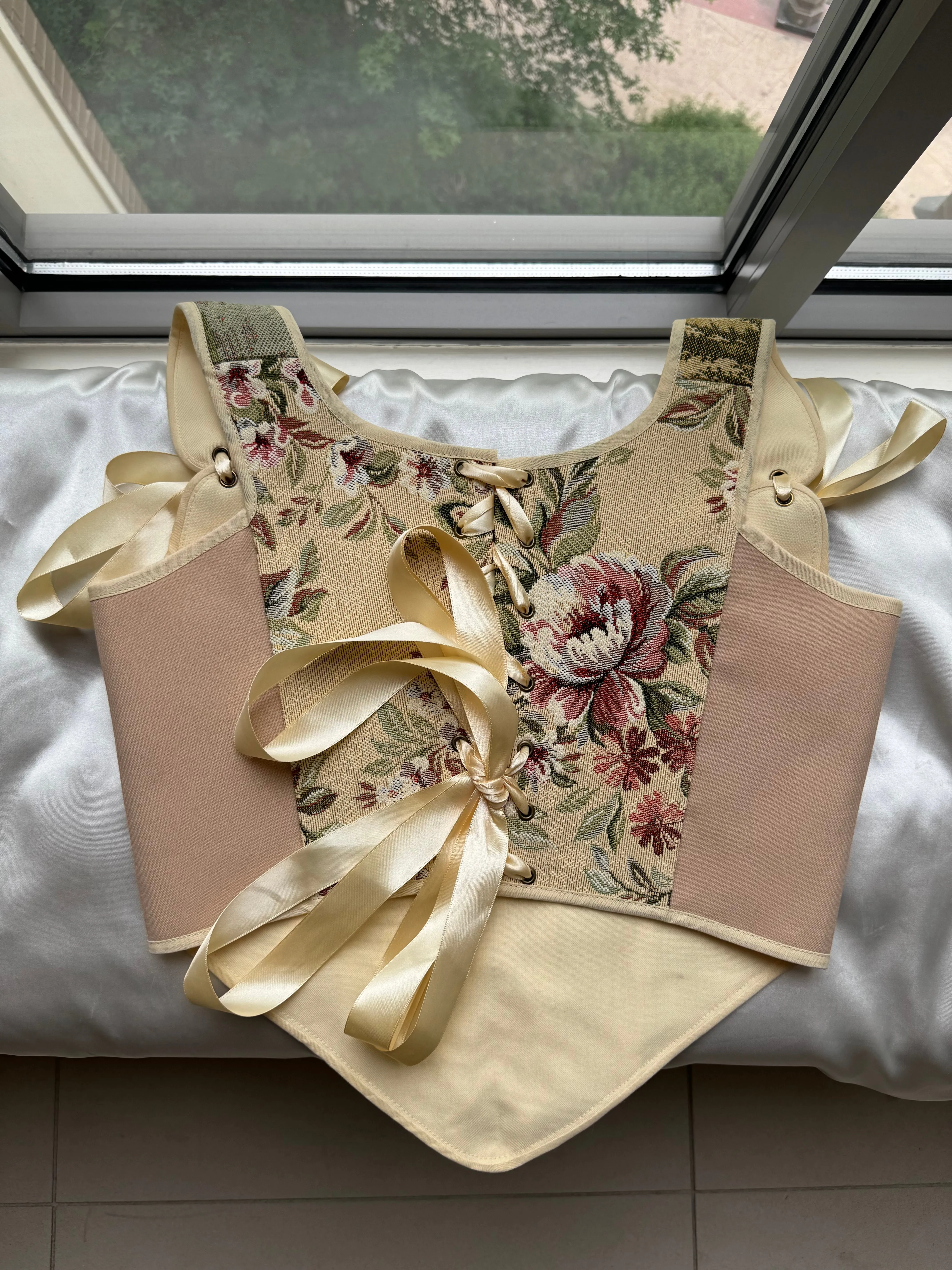 Lace-up Vintage Tapestry Corset Top, “Whimsical Fairy Tale” Pattern