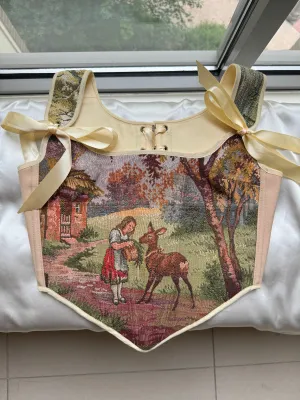 Lace-up Vintage Tapestry Corset Top, “Whimsical Fairy Tale” Pattern
