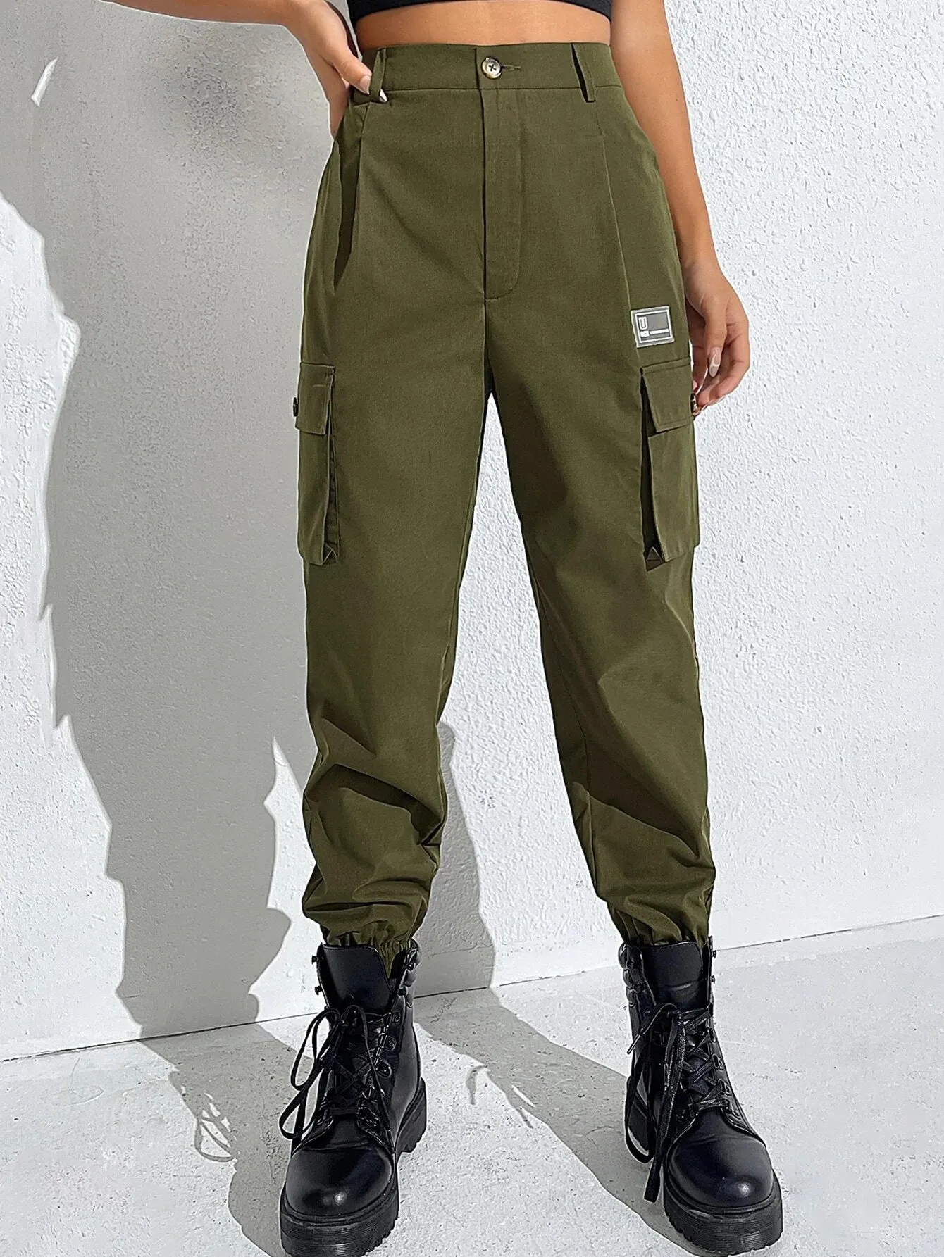 Letter Print Zipper Cargo Pant