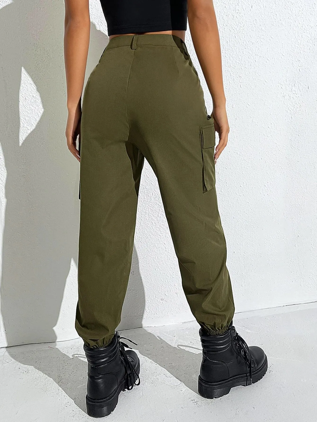 Letter Print Zipper Cargo Pant