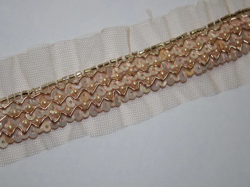 Light Golden Designer Sequins and Pearl Work Embroidered Border