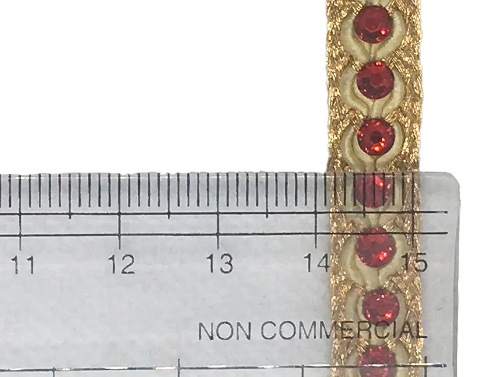 Light Golden Red Stone and Thread Work Embroidered Border