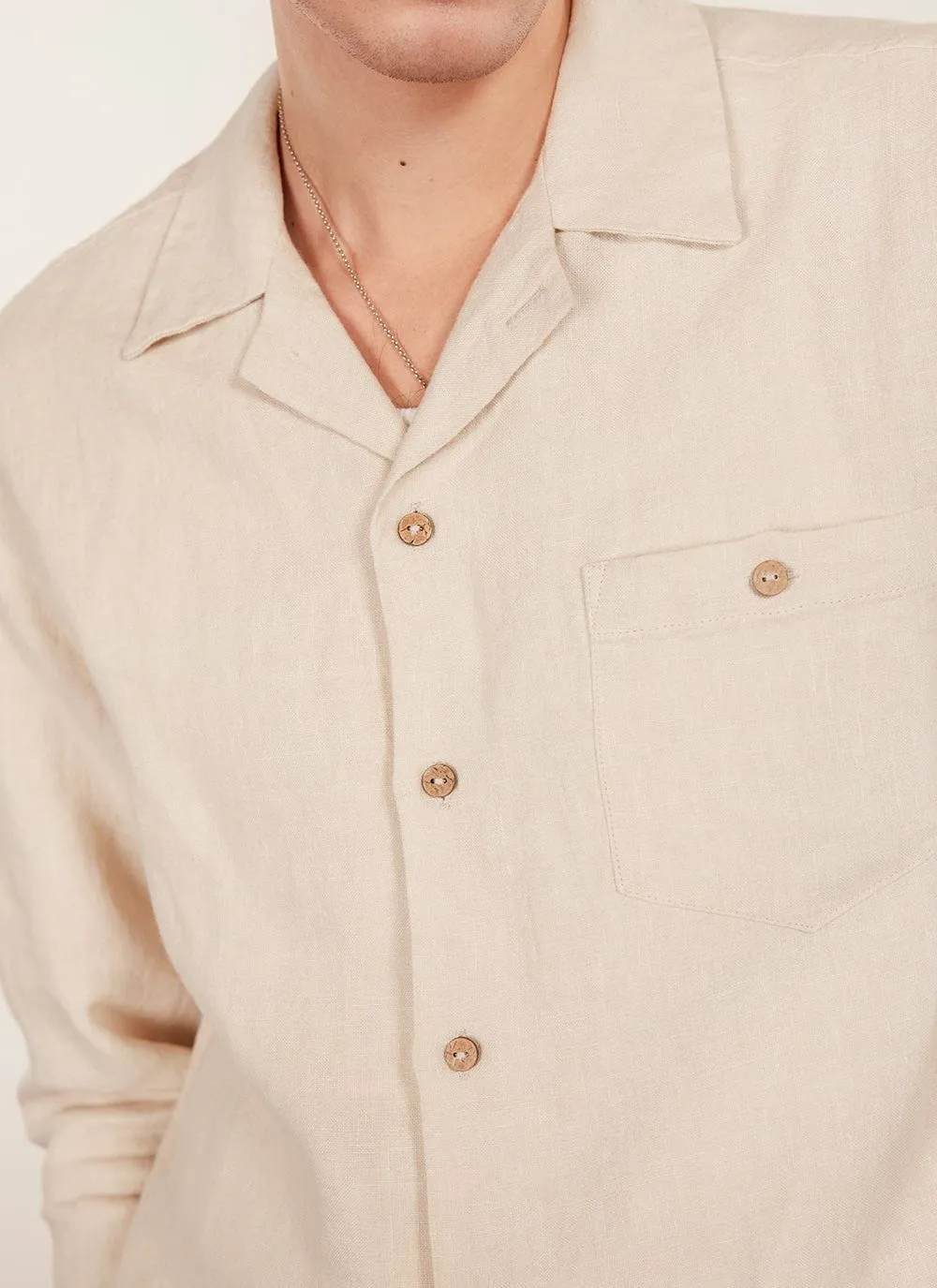 Long Sleeve Cuban Linen Shirt | Stone