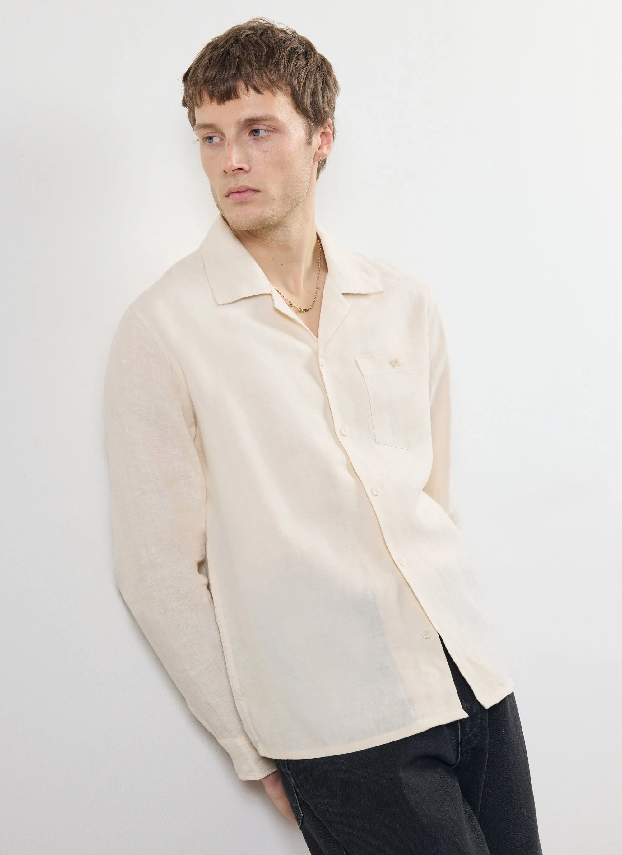 Long Sleeve Cuban Linen Shirt | Stone