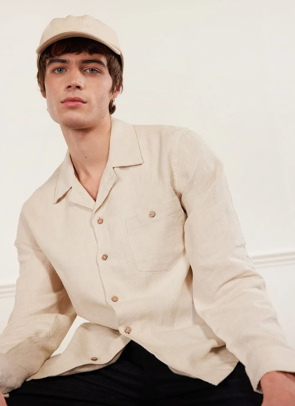 Long Sleeve Cuban Linen Shirt | Stone
