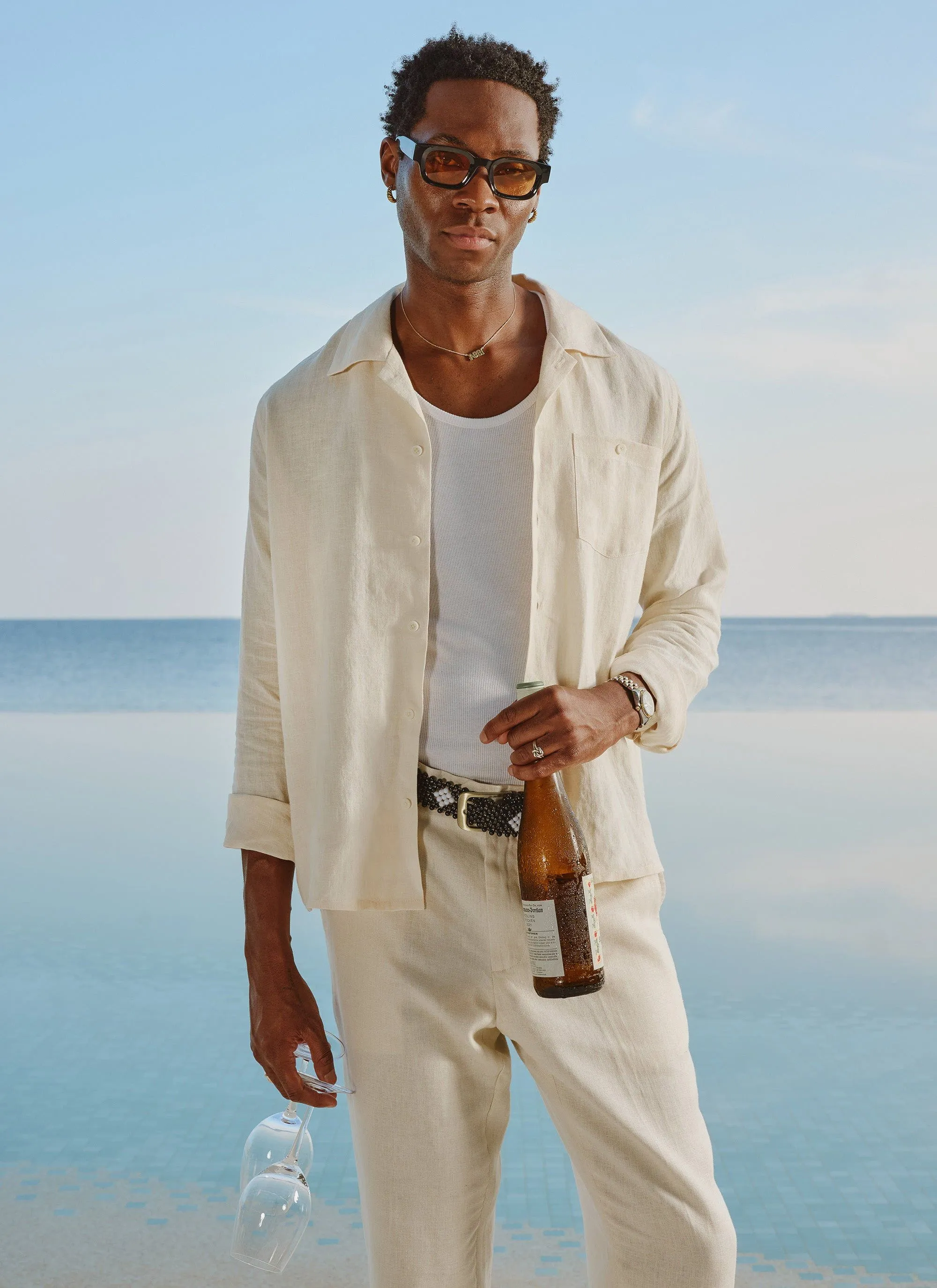 Long Sleeve Cuban Linen Shirt | Stone