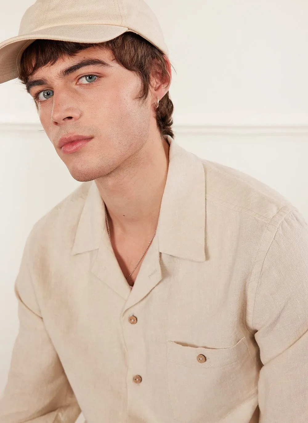 Long Sleeve Cuban Linen Shirt | Stone