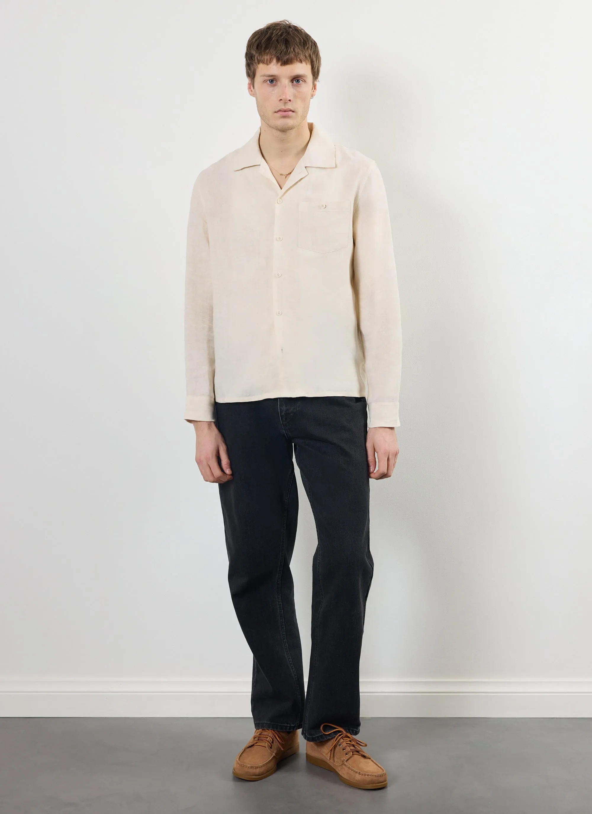 Long Sleeve Cuban Linen Shirt | Stone