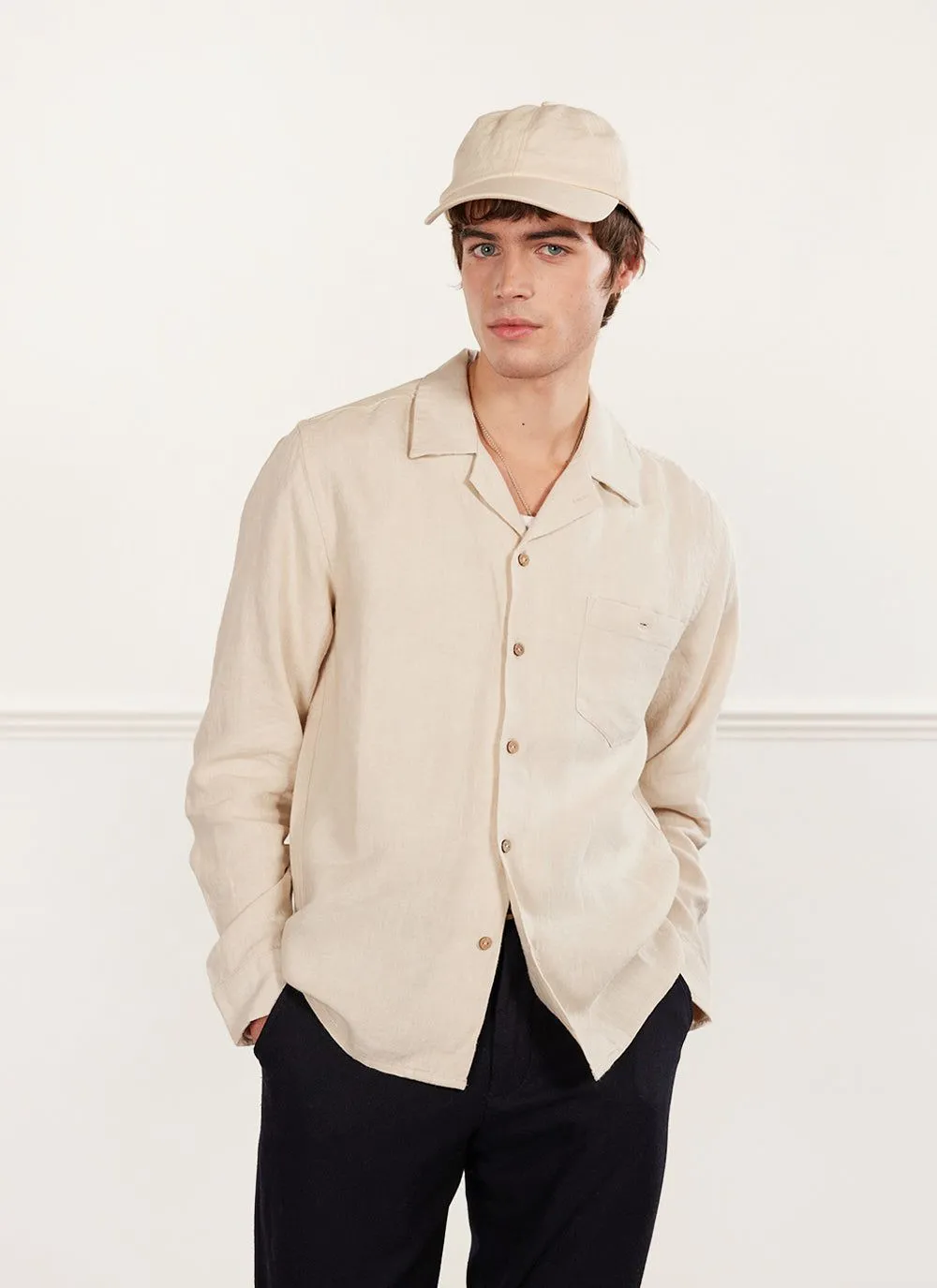 Long Sleeve Cuban Linen Shirt | Stone