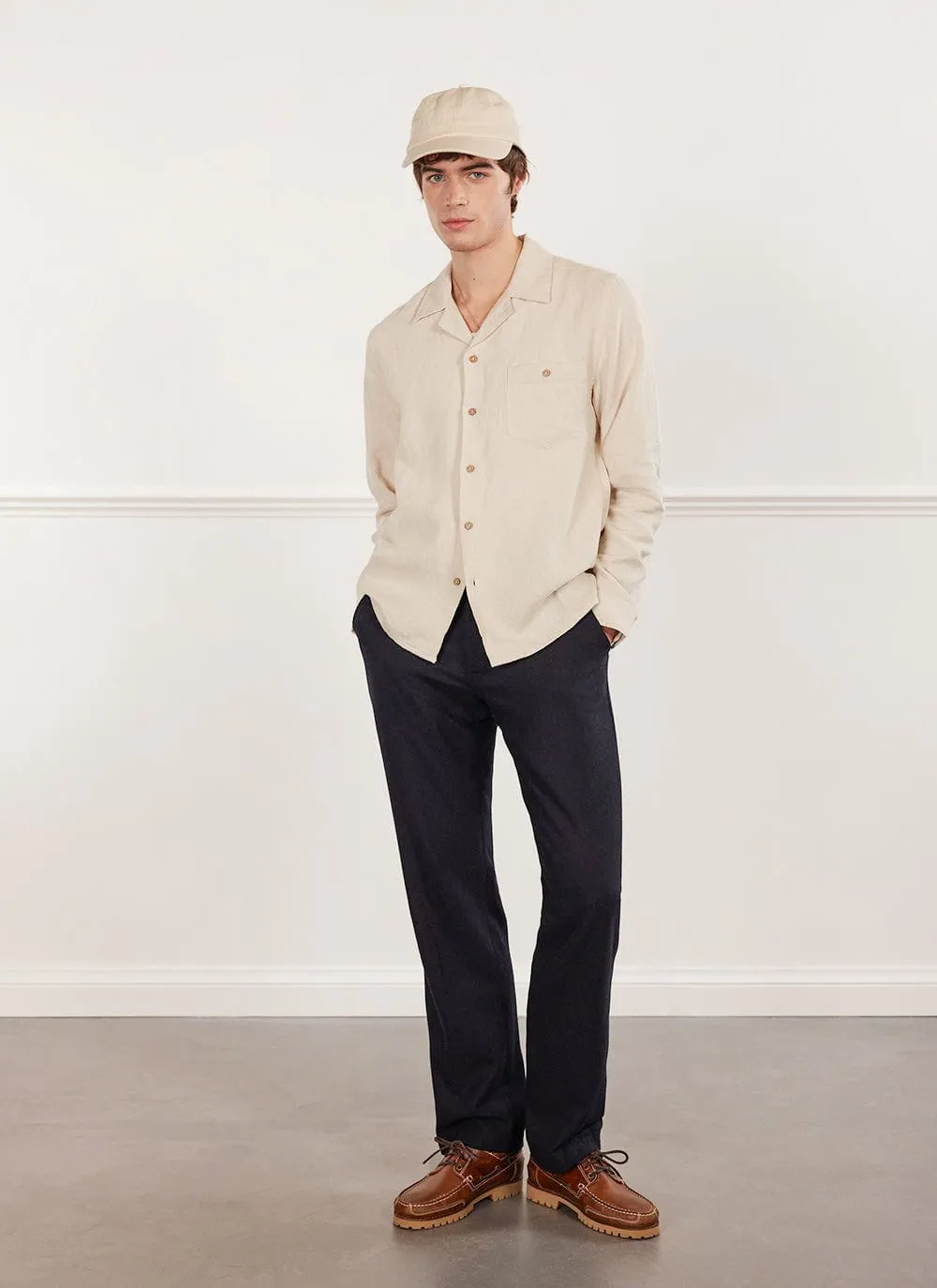 Long Sleeve Cuban Linen Shirt | Stone