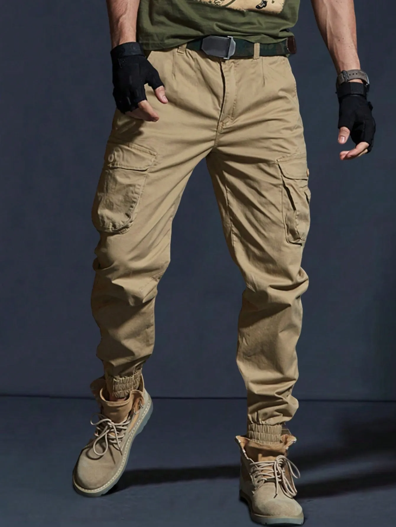 Manfinity Homme Men Flap Pocket Cargo Pants Without Belt Men's Convertible Hiking Pants