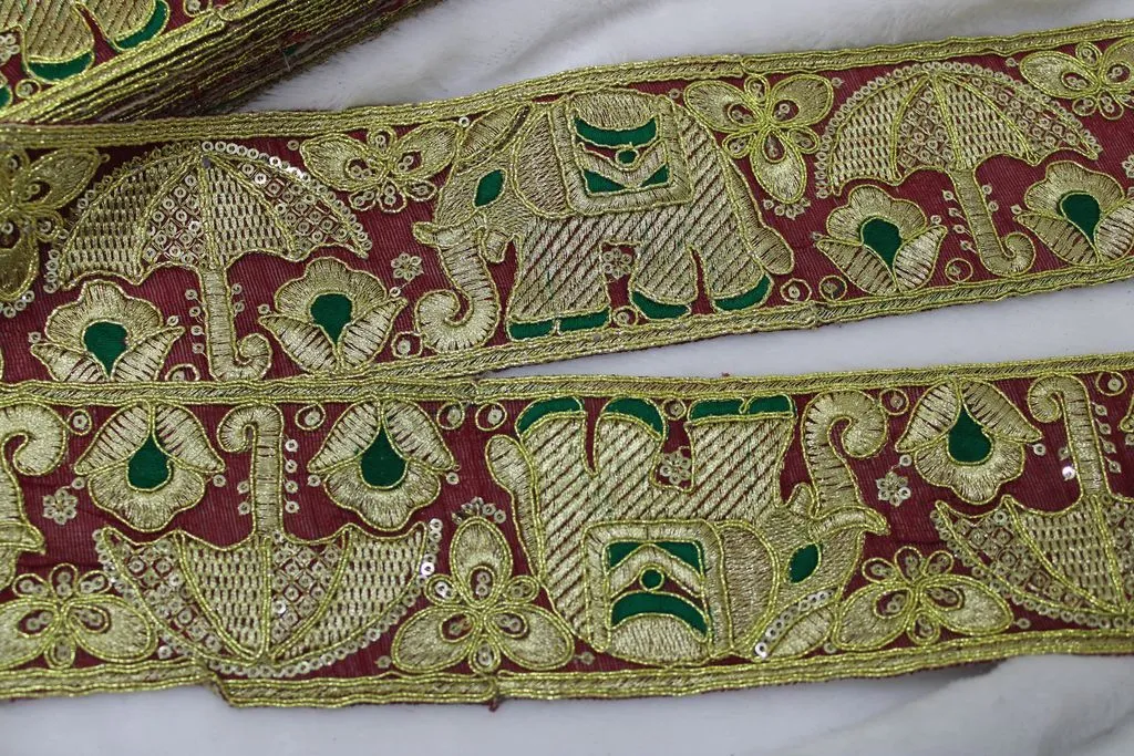 Maroon Designer Zari Work Embroidered Border