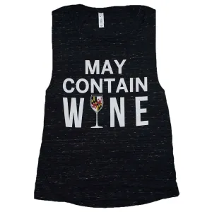 May Contain Maryland Wine (Black Marble) / Ladies Flowy Scoop Muscle Tank