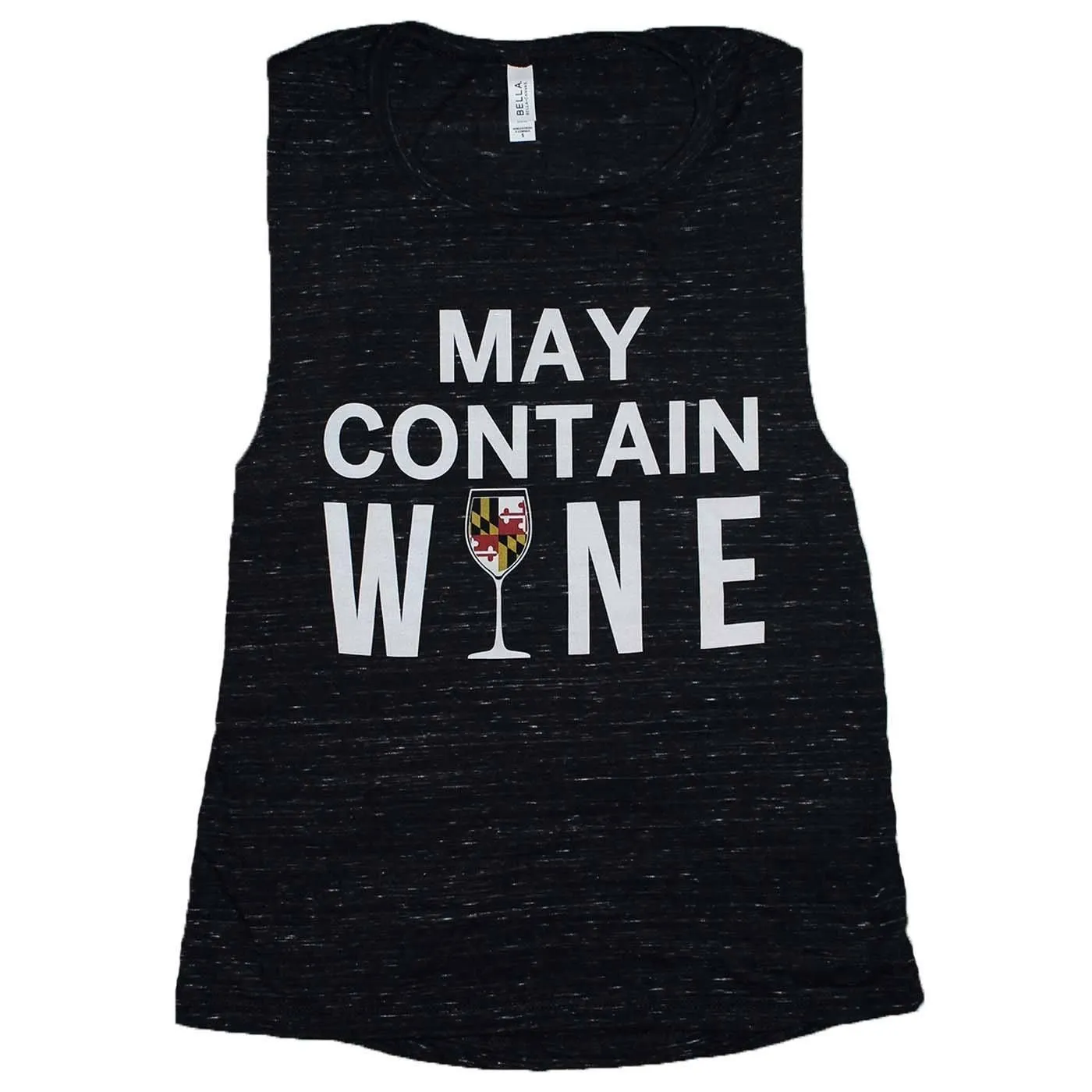 May Contain Maryland Wine (Black Marble) / Ladies Flowy Scoop Muscle Tank