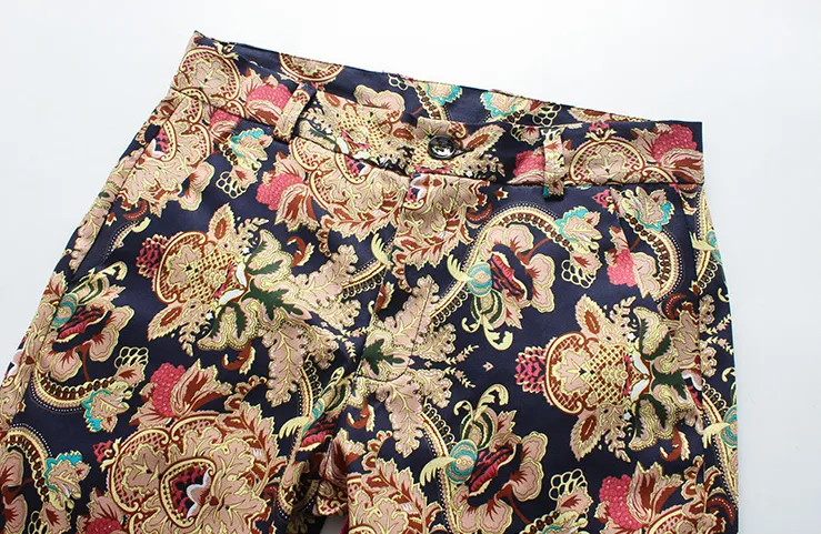 Men's Casual Slim Fit Cotton Vintage Flower Print Shorts