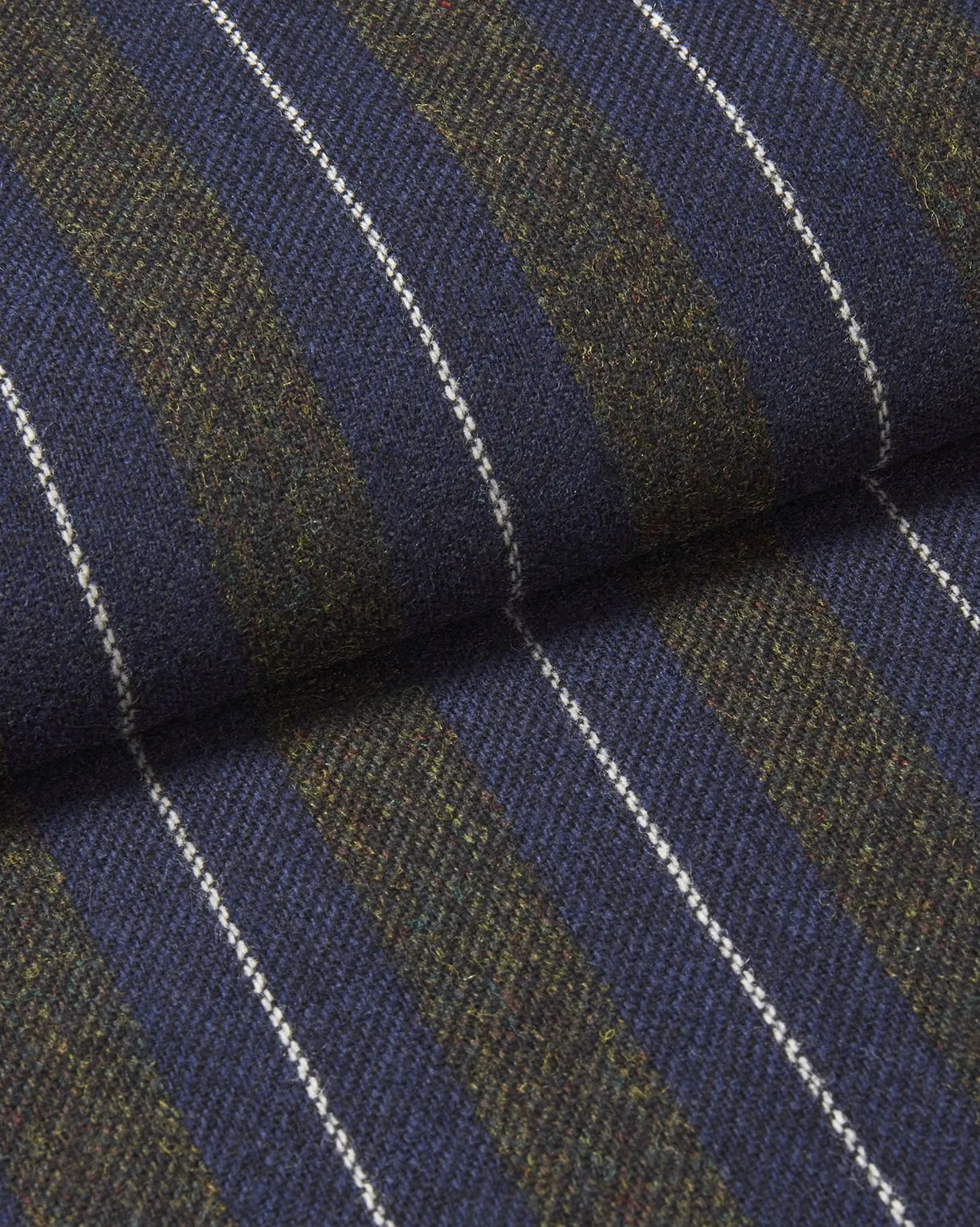 Men's Silk-Lined Wool Robe - Navy Forest Stripe