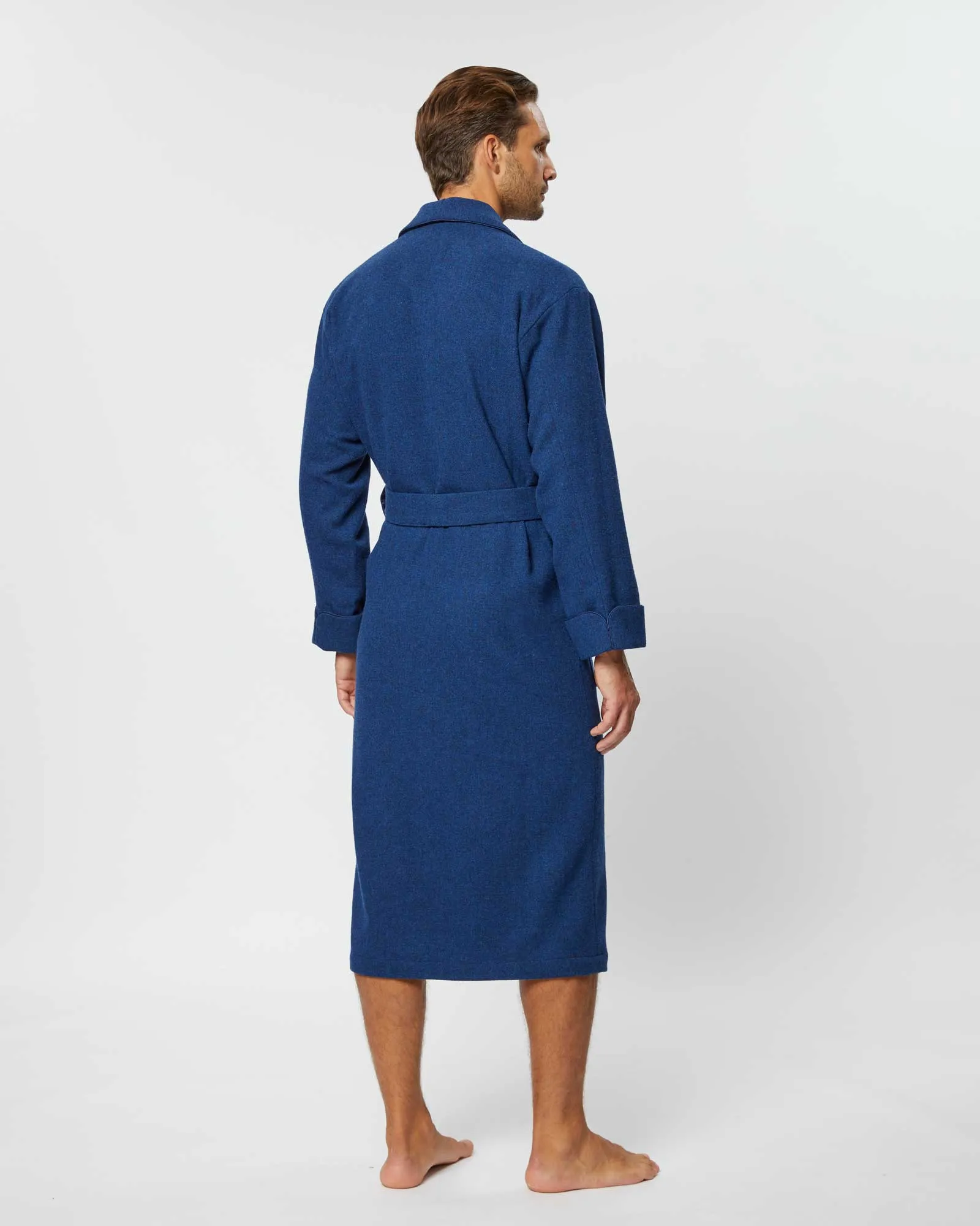 Men's Silk-Lined Wool Robe - Royal Blue